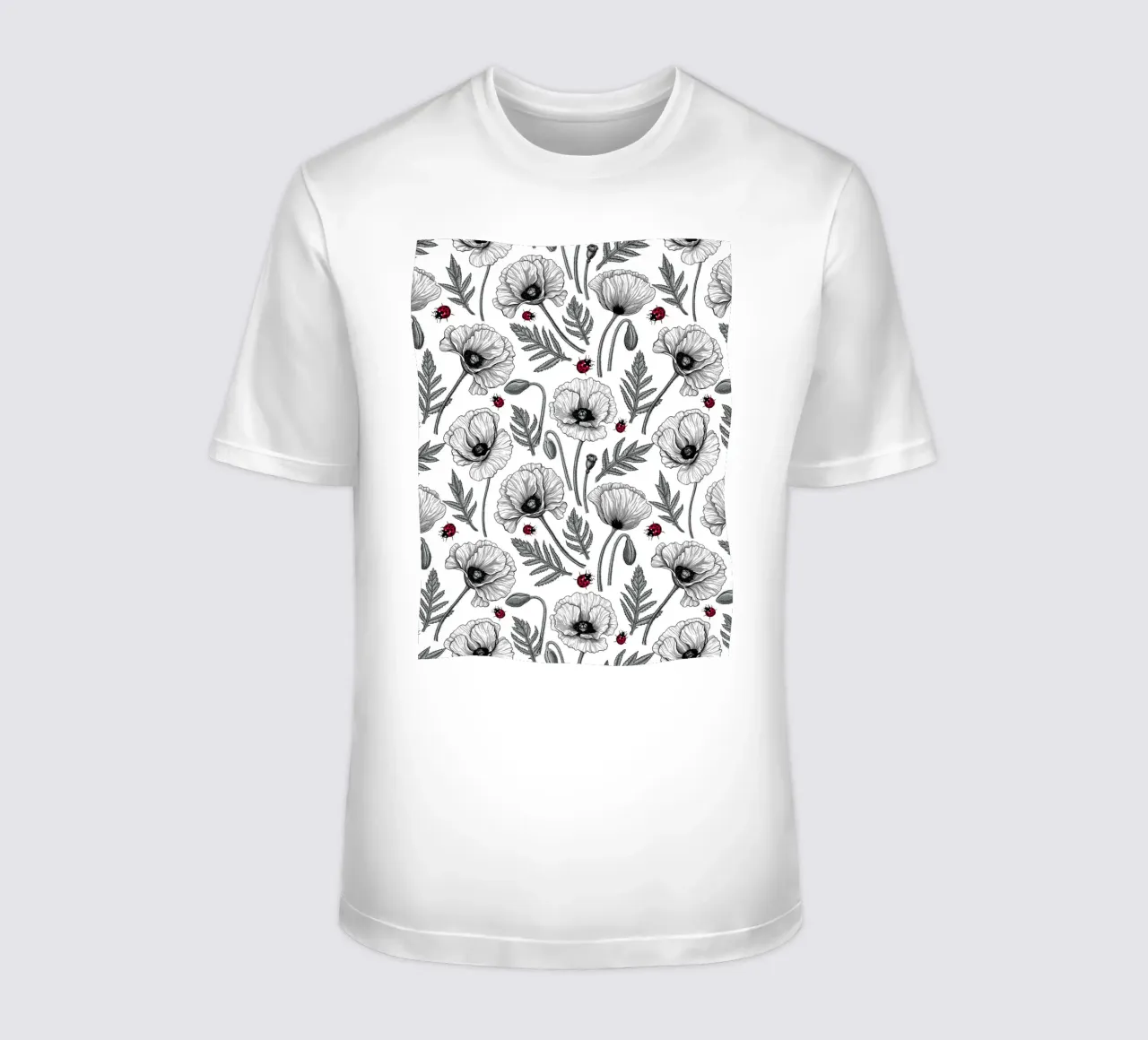 Papaveri bianchi e coccinelle t-shirt da Painted Nature