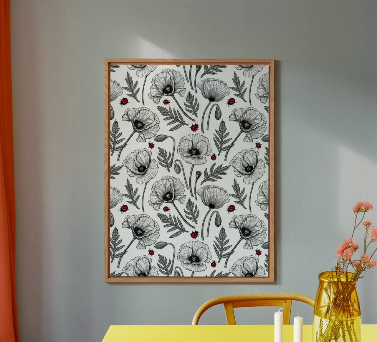 Papaveri bianchi e coccinelle alluminio dibond da Painted Nature