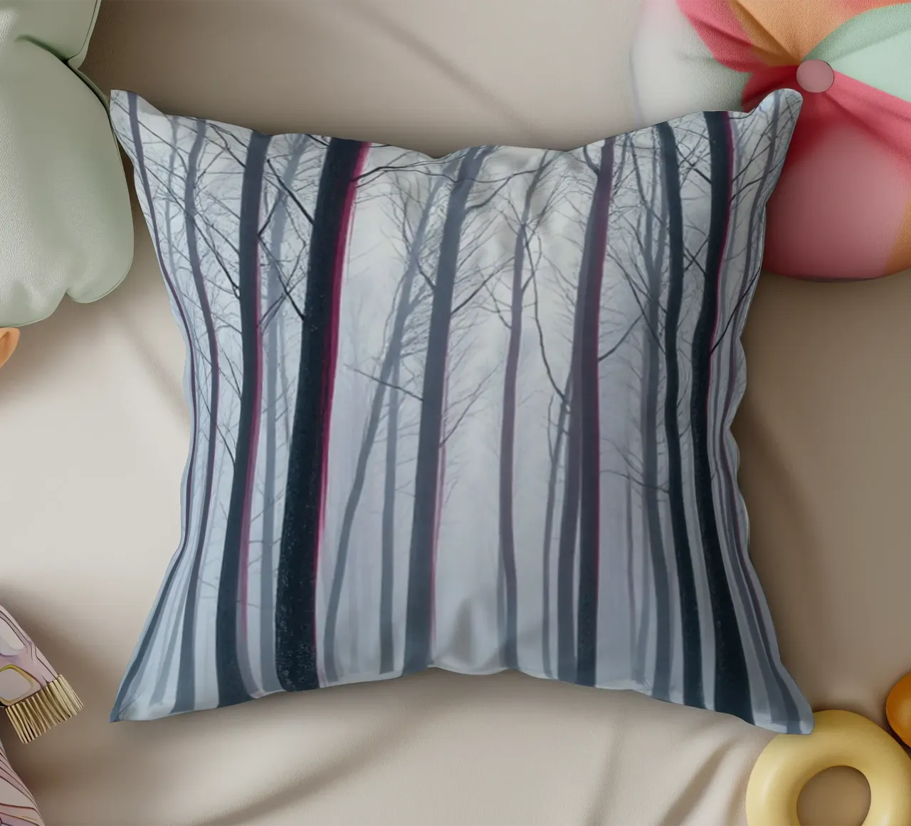 Whispers of Winter's Embrace: A Mystical Forest Path Through decorative cushion by Artistic-shop