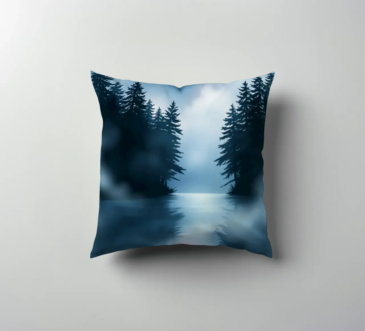 Un mistico lago della foresta sotto l'incantevole luce della luna di sangue cuscino da Artistic-shop