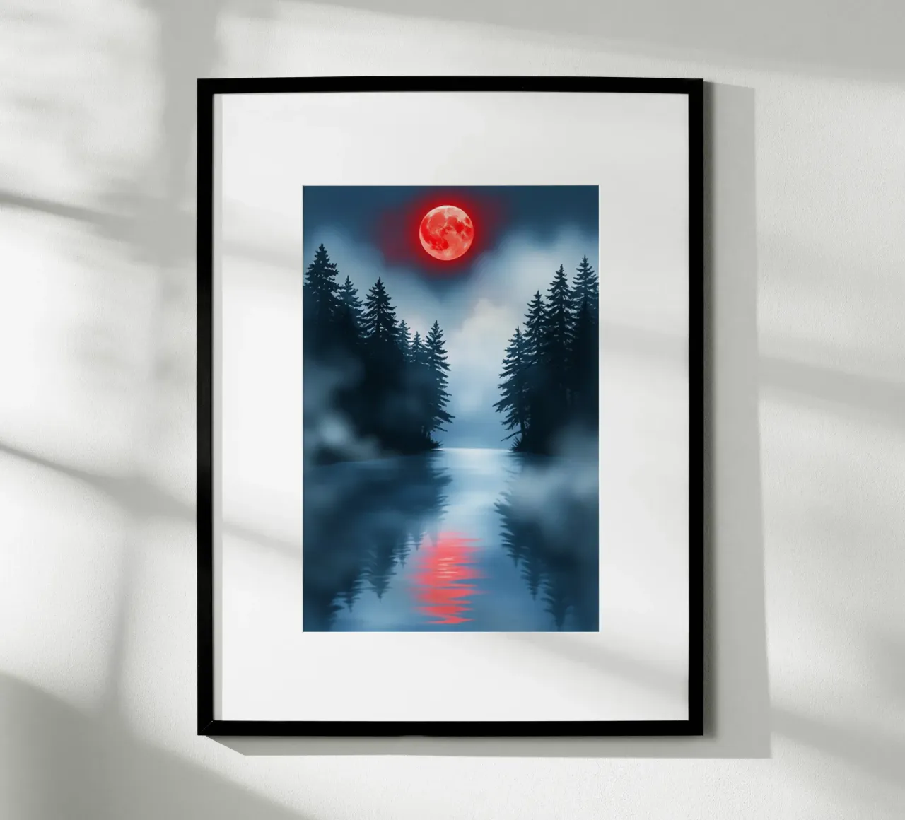 Ein mystischer Waldsee unter dem bezaubernden Glanz des Blutmonds Poster von Artistic-shop