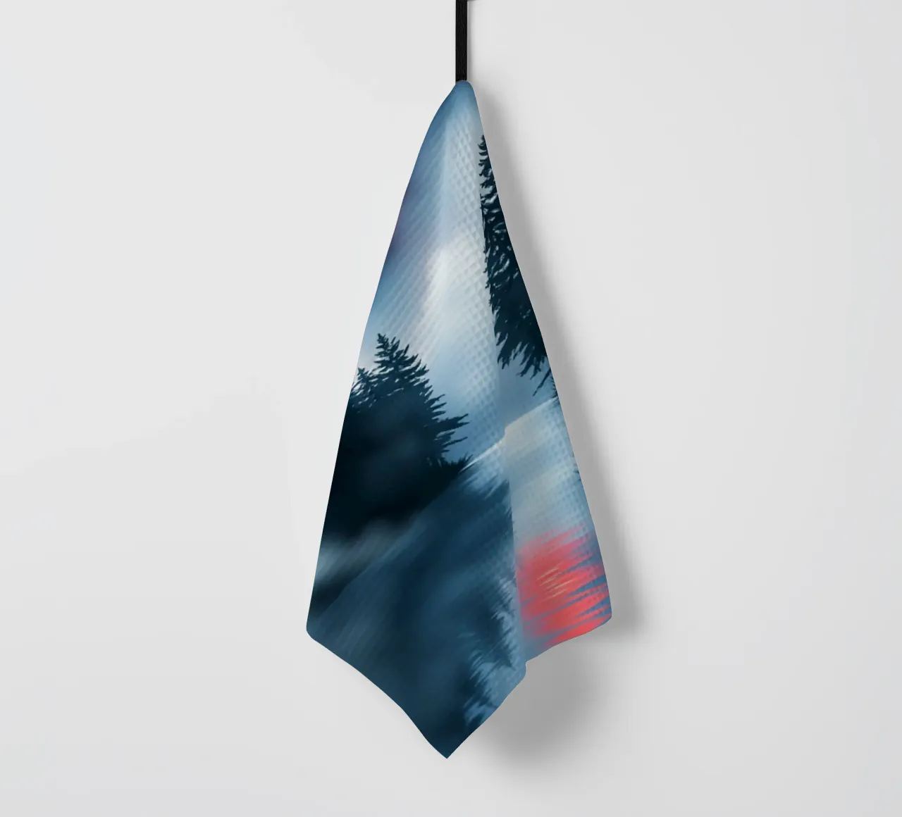 A Mystical Forest Lake Under the Blood Moon's Enchanting Glo tea towel by Artistic-shop