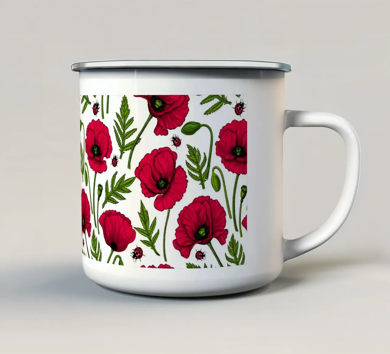 Papaveri rossi e coccinelle tazza in smalto da Painted Nature