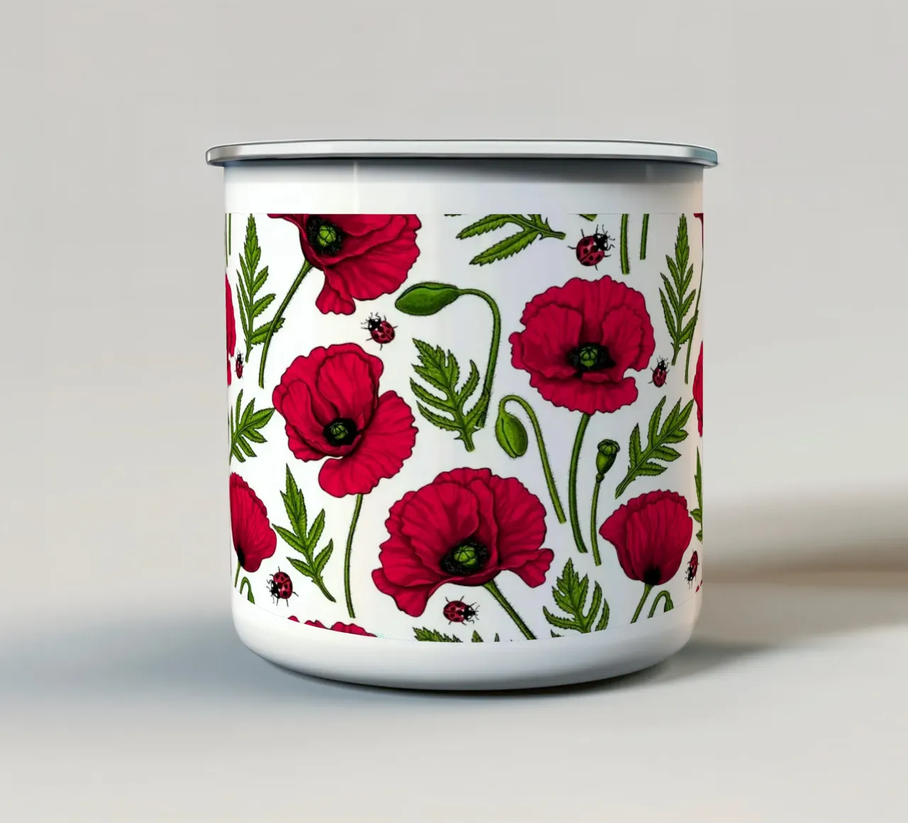 Papaveri rossi e coccinelle tazza in smalto da Painted Nature