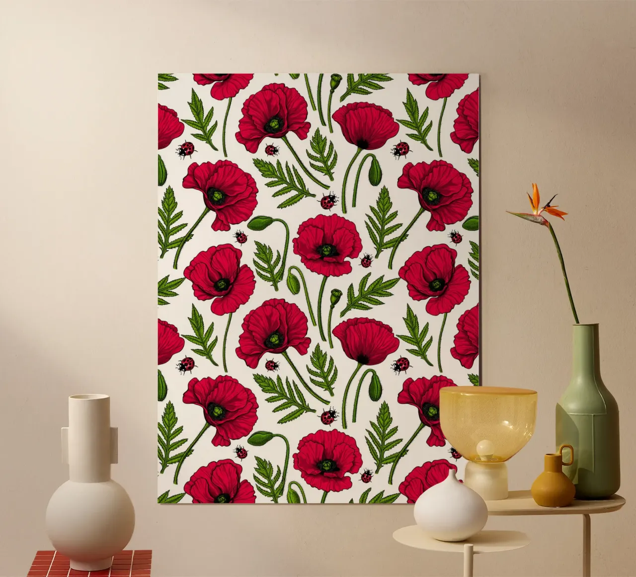 Red poppies and lady bugs poster by Painted Nature