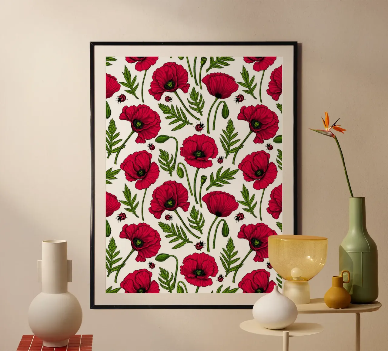 Red poppies and lady bugs poster by Painted Nature