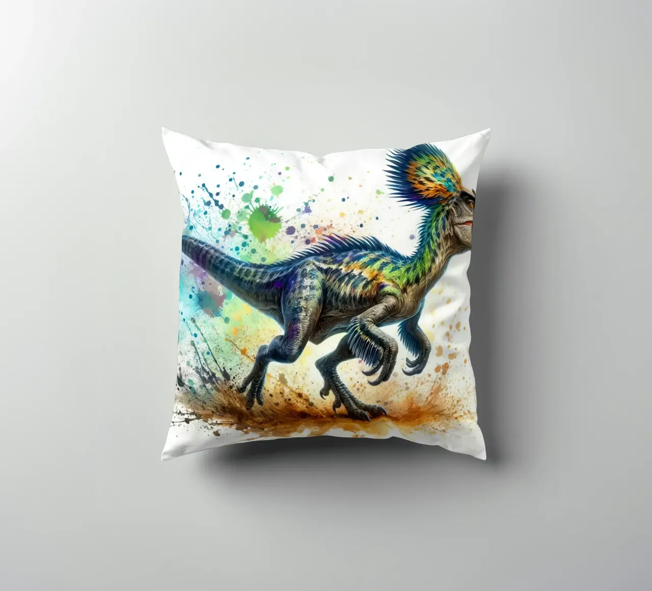 Dinosauro colorato con schizzi di vernice cuscino da 🥝 KIWI STORE
