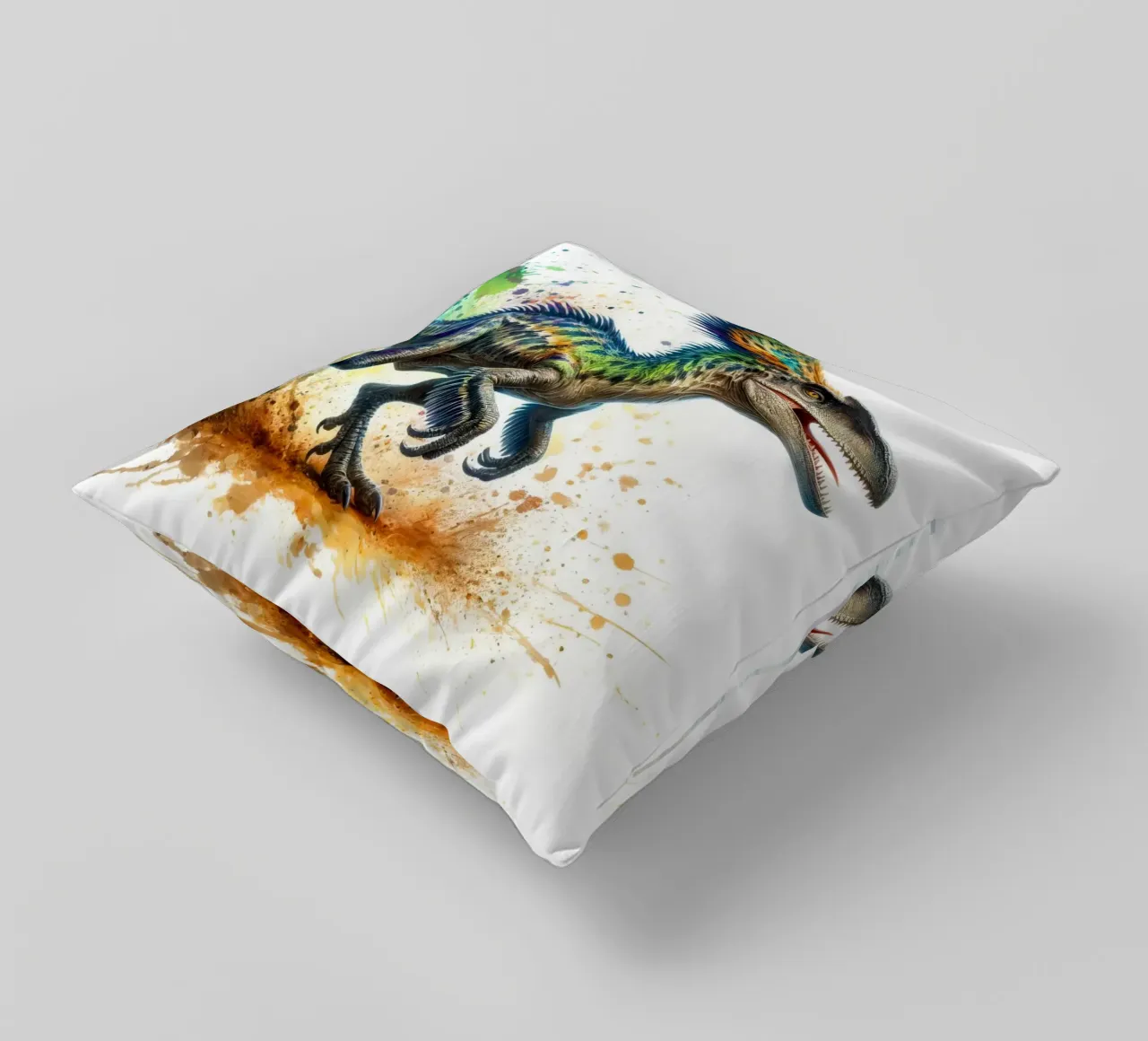 Dinosauro colorato con schizzi di vernice cuscino da 🥝 KIWI STORE