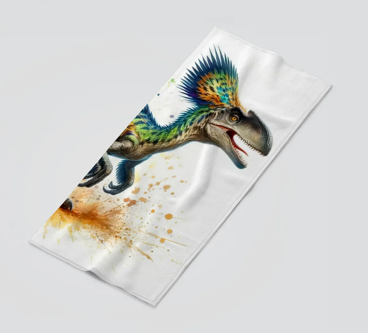 Dinosauro colorato con schizzi di vernice telo mare da 🥝 KIWI STORE