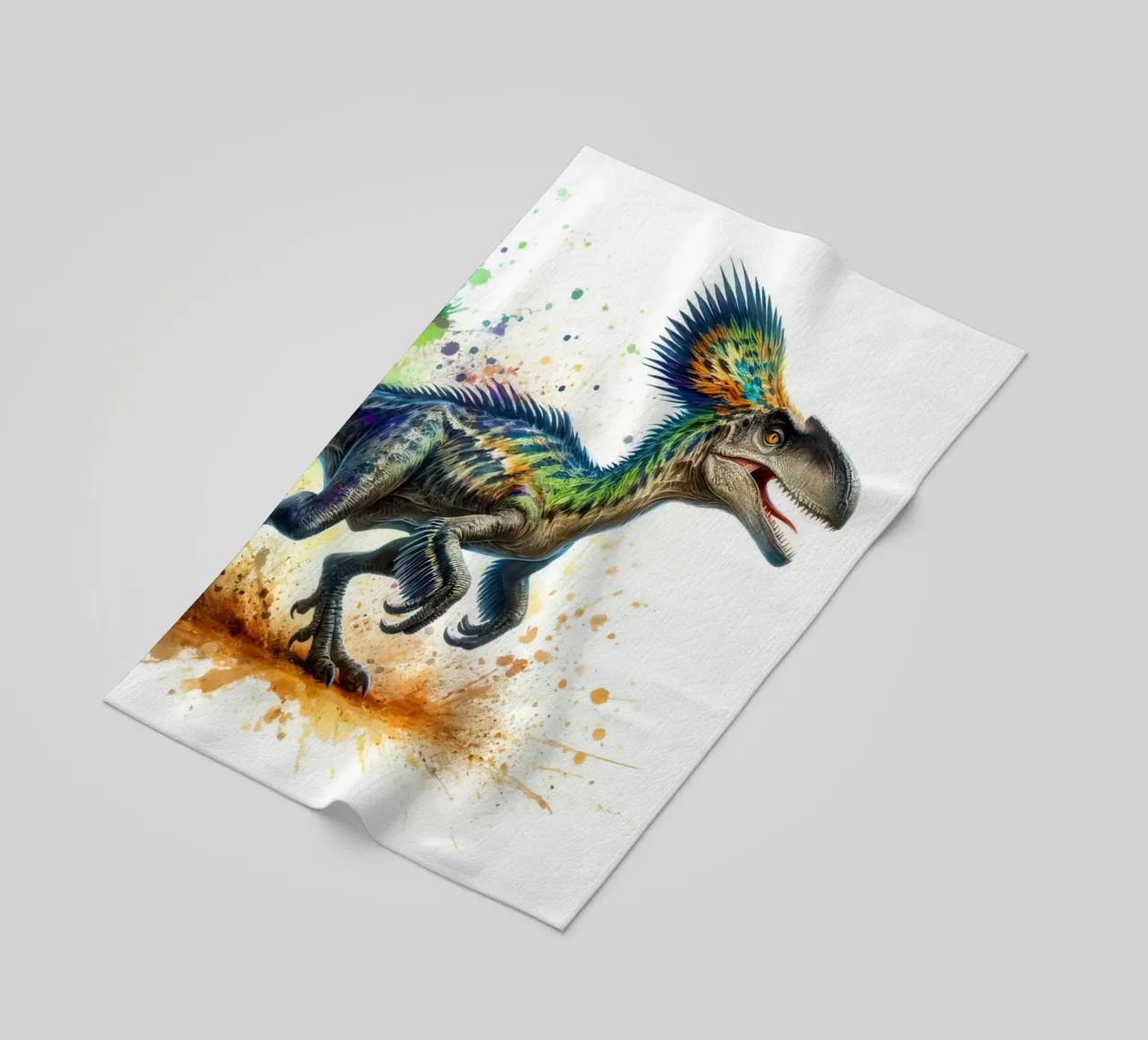 Dinosauro colorato con schizzi di vernice telo mare da 🥝 KIWI STORE