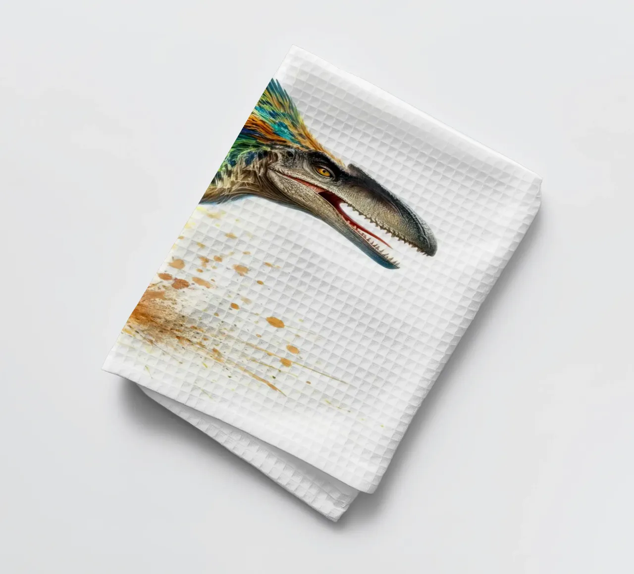 Dinosauro colorato con schizzi di vernice canovaccio da cucina da 🥝 KIWI STORE