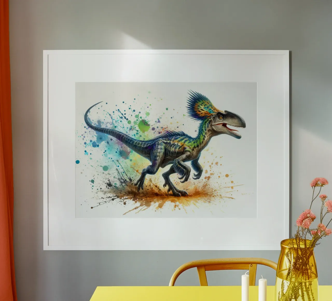Colorful Dinosaur with Paint Splatters poster by 🥝 KIWI STORE