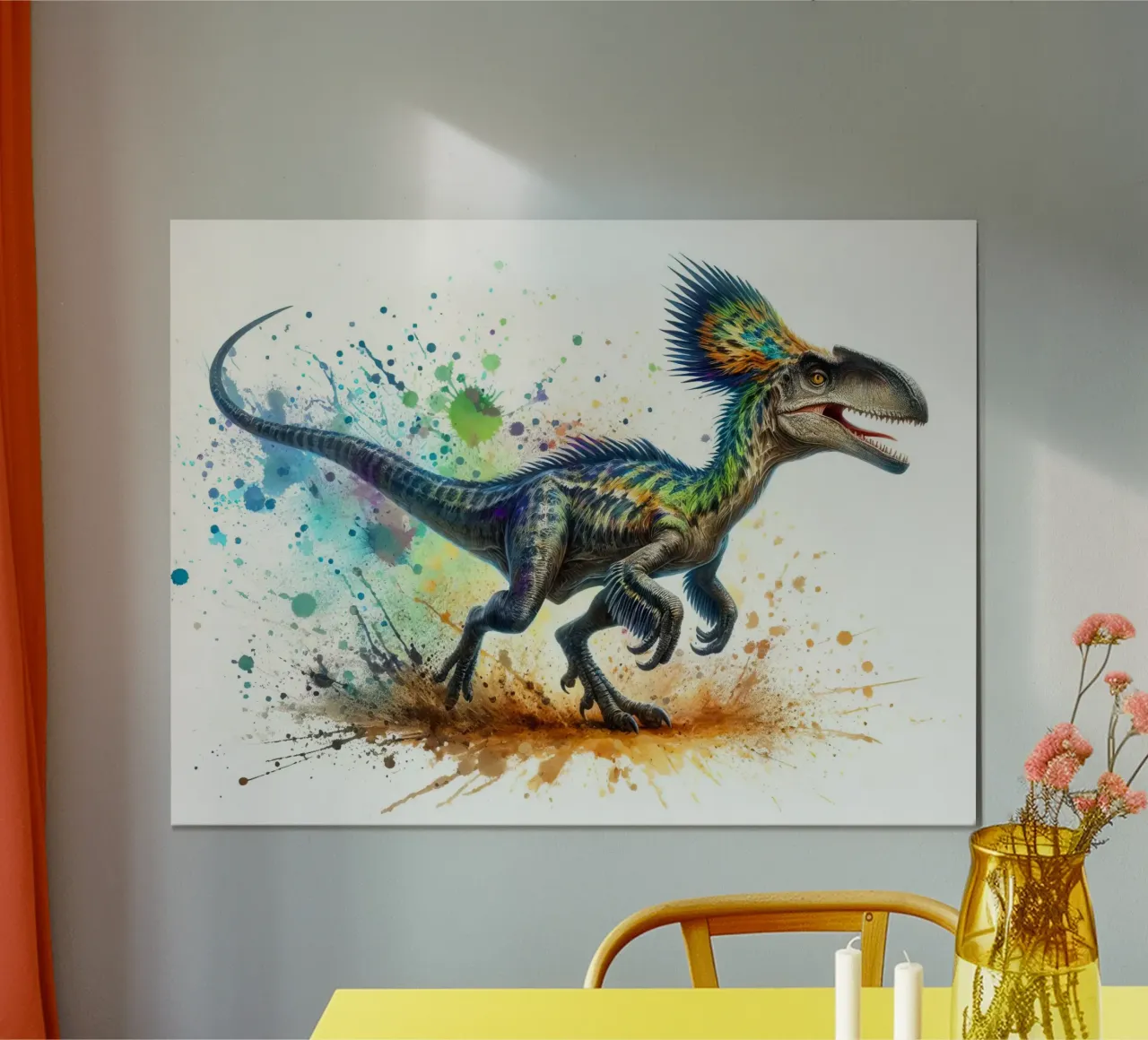 Colorful Dinosaur with Paint Splatters poster by 🥝 KIWI STORE