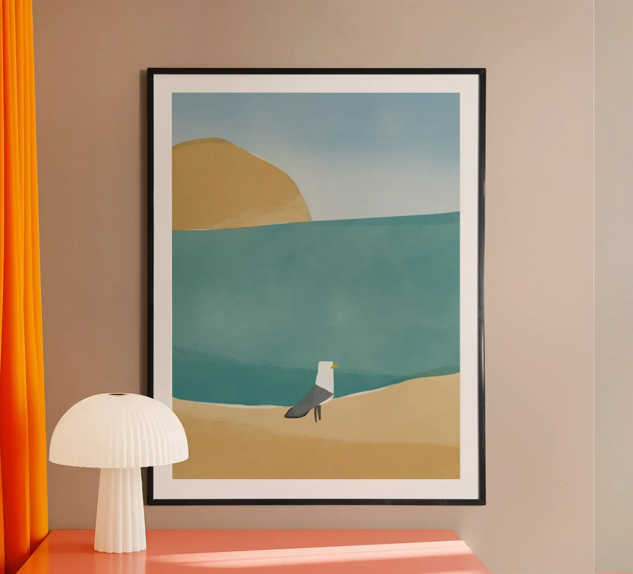 Zeemeeuw openhartig poster met kunststof frame van Little Dean