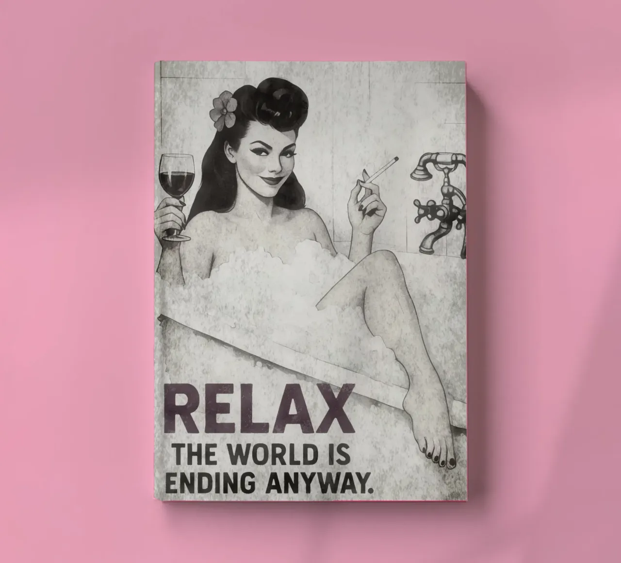Relax, Pinup Girl Pop Art with Nihilistic Sarcasm notebook by Hecate Pim Designs