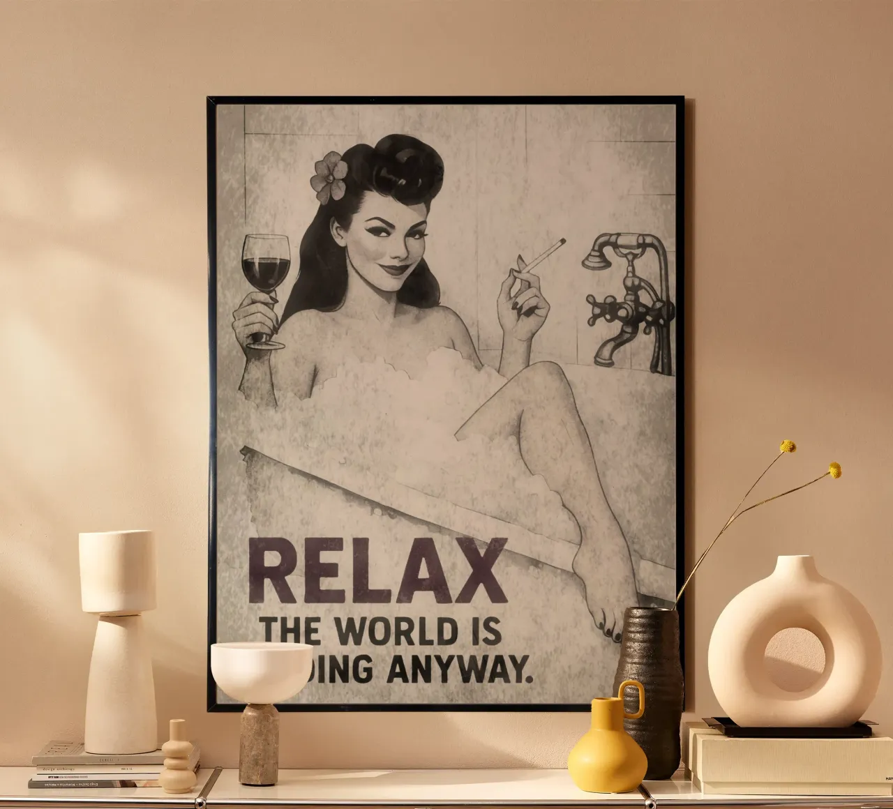 Relax, Pinup Girl Pop Art with Nihilistic Sarcasm hahnemühle by Hecate Pim Designs