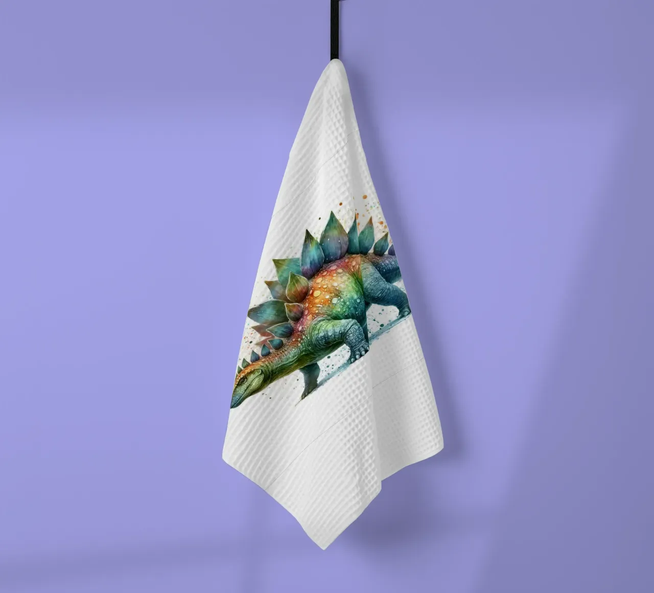 Colorful Stegosaurus Watercolor Illustration tea towel by 🥝 KIWI STORE