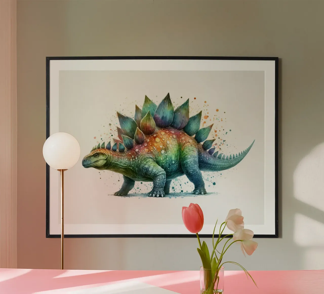 Colorful Stegosaurus Watercolor Illustration poster by 🥝 KIWI STORE