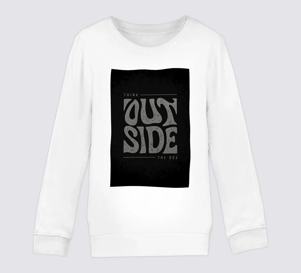 "Think Outside The Box" Motivational Typography Art Print kids sweatshirt by inspirational quote