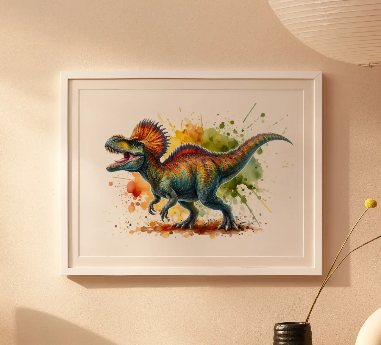 Dilophosaurus Pittura ad acquerello poster con telaio in legno da 🥝 KIWI STORE