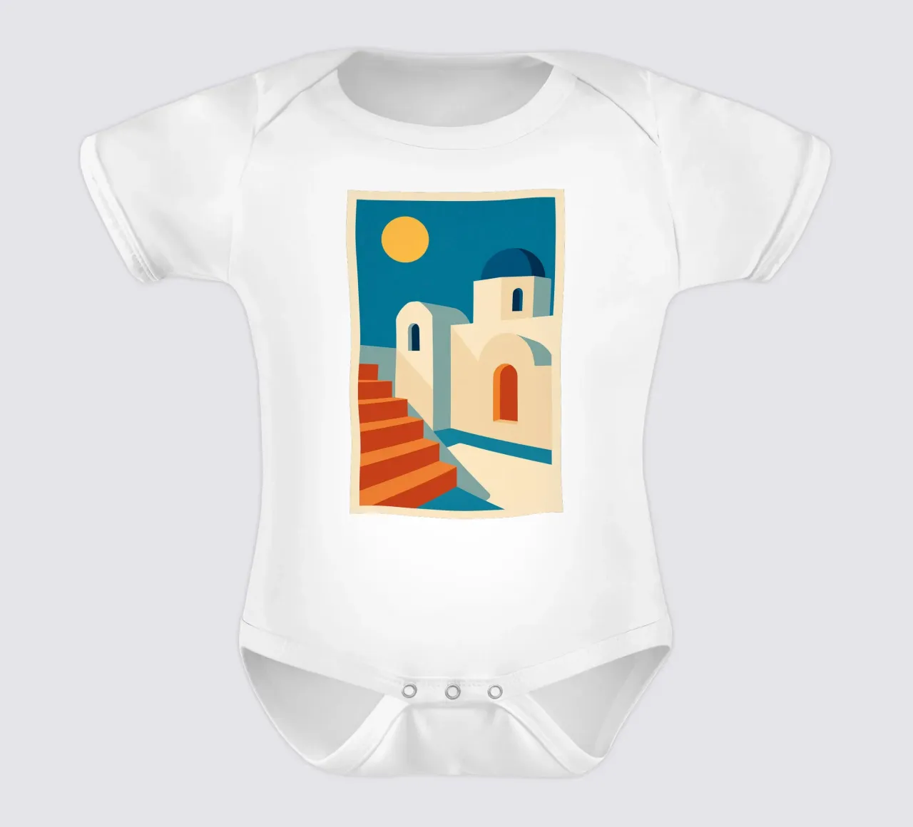 Cicladi - Sole blu e scale ocra body neonato maniche corte da JETLAG | affiches voyage