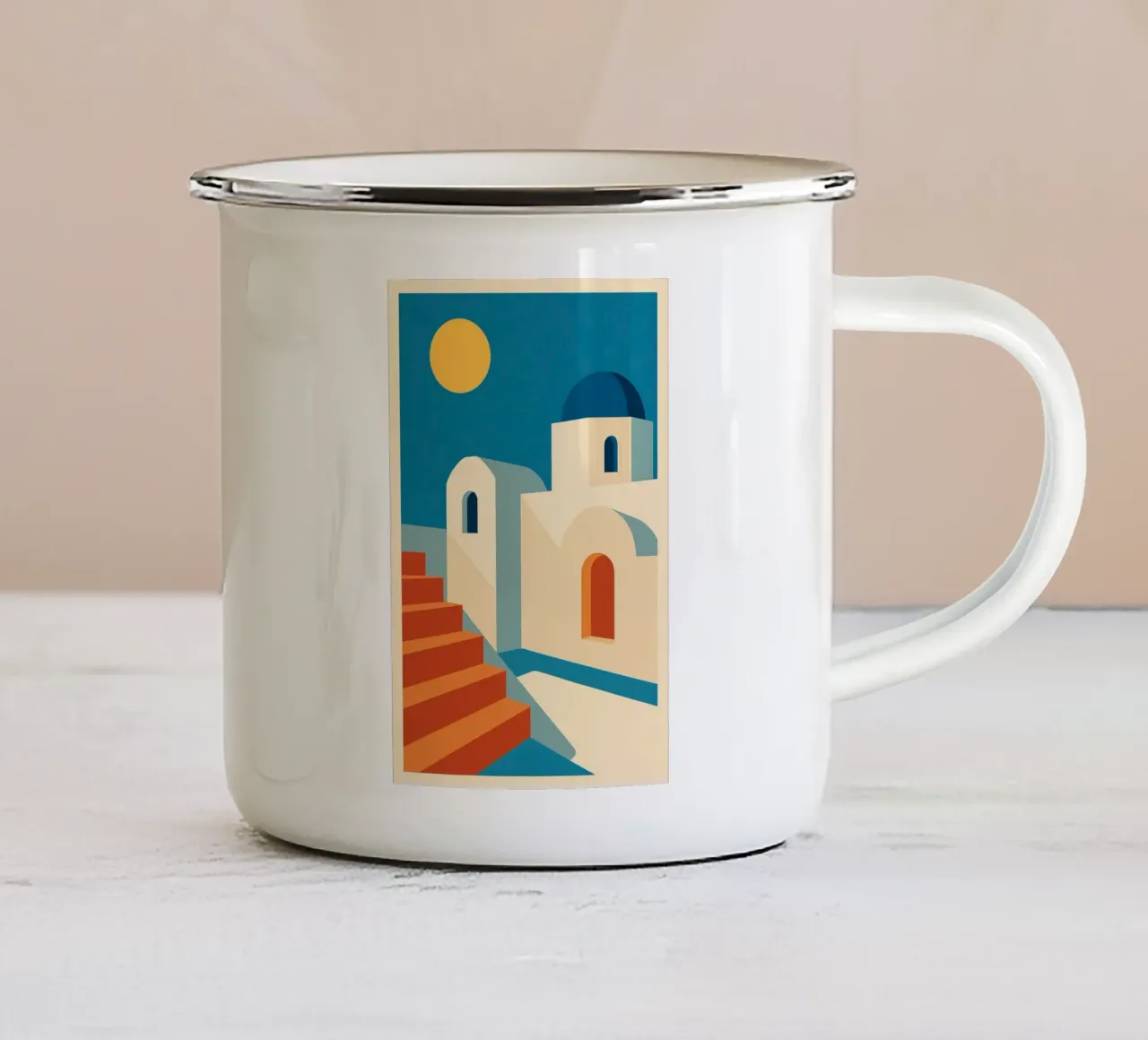 Cicladi - Sole blu e scale ocra tazza in smalto da JETLAG | affiches voyage