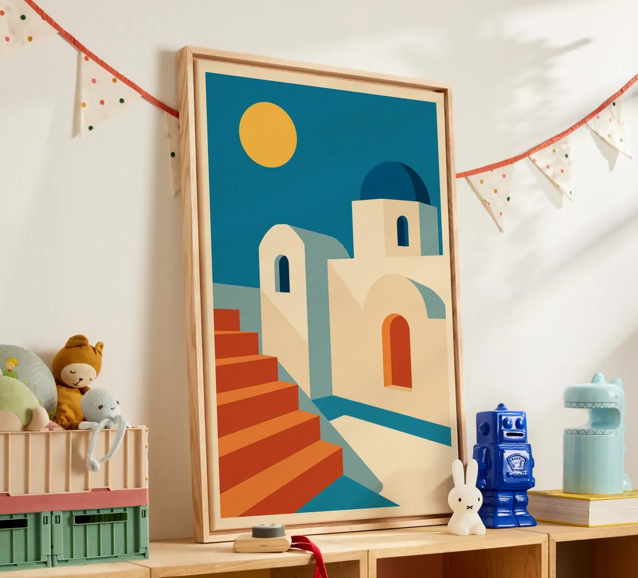 Cicladi - Sole blu e scale ocra tela con Cornice a cassetta da JETLAG | affiches voyage