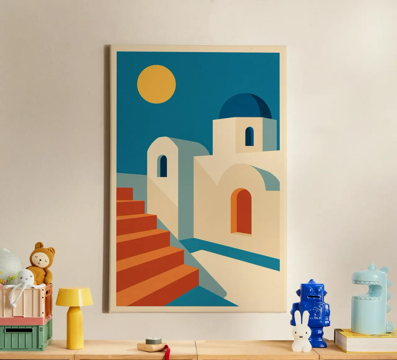 Cicladi - Sole blu e scale ocra tela con Cornice a cassetta da JETLAG | affiches voyage