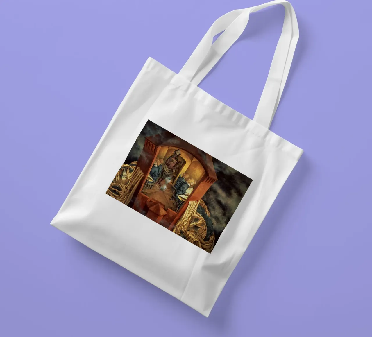 Remedios Varo Embroidering the Earth's Mantle tote bag by Kunze Gallery