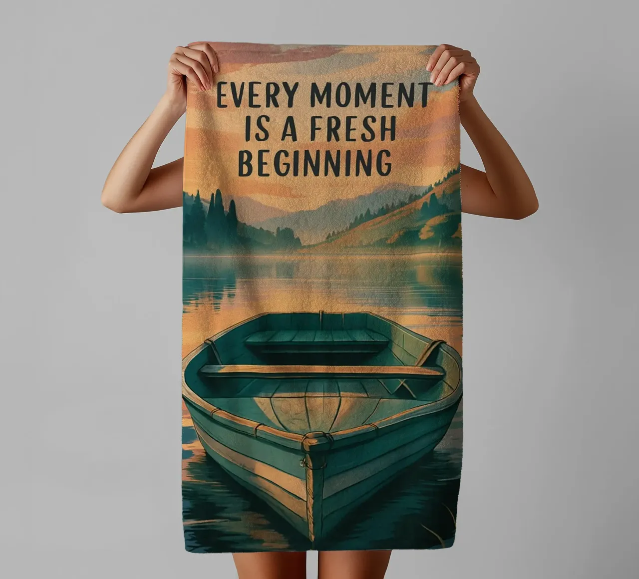 Serenità all'alba: Un nuovo inizio sul lago - Ispirazione asciugamano da bagno da inspirational quote