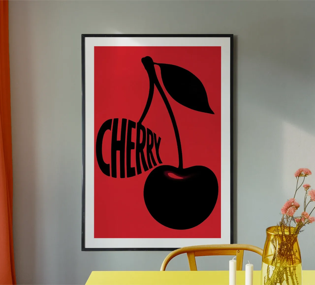 Retro Cherry Typography Art Print poster with aluminum frame by inspirational quote