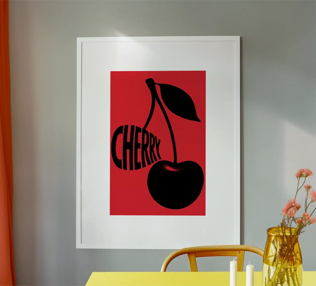 Retro Cherry Typography Art Print poster with aluminum frame by inspirational quote