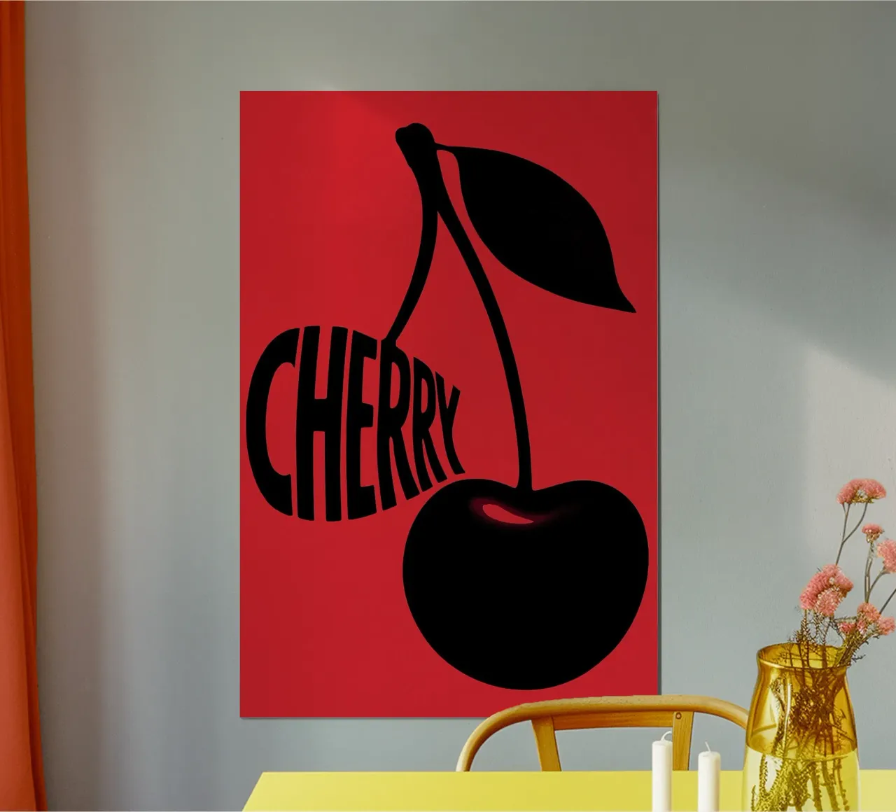 Retro Cherry Typography Art Print poster with aluminum frame by inspirational quote