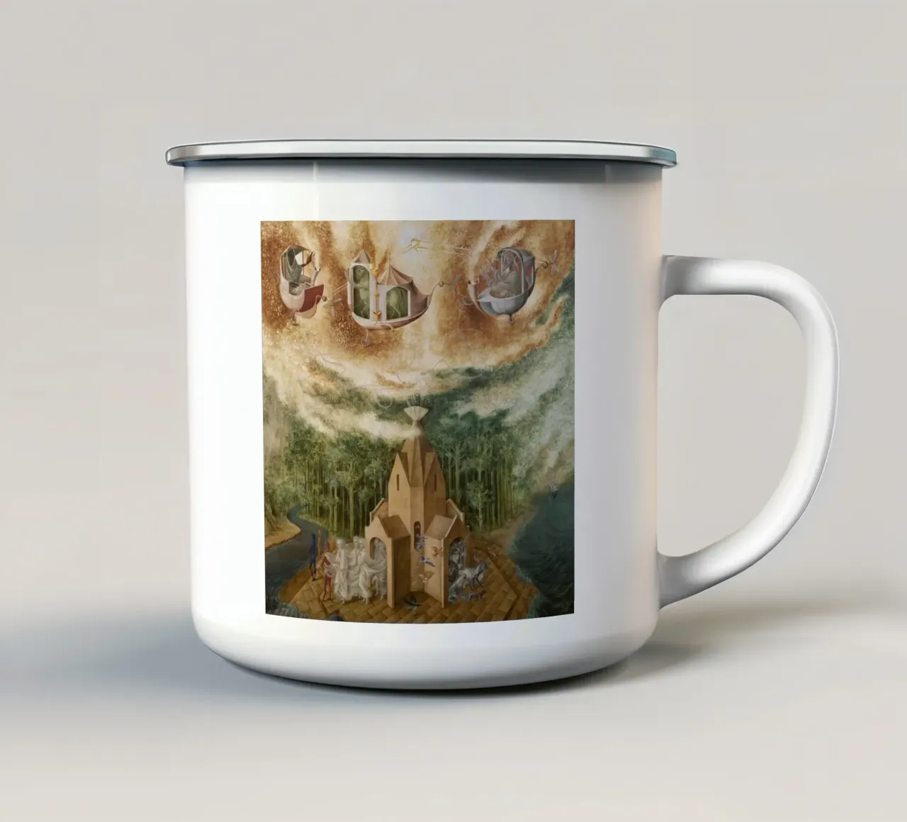 Remedios Varo Mikrokosmos (oder Determinismus) Emaille Tasse von Kunze Gallery