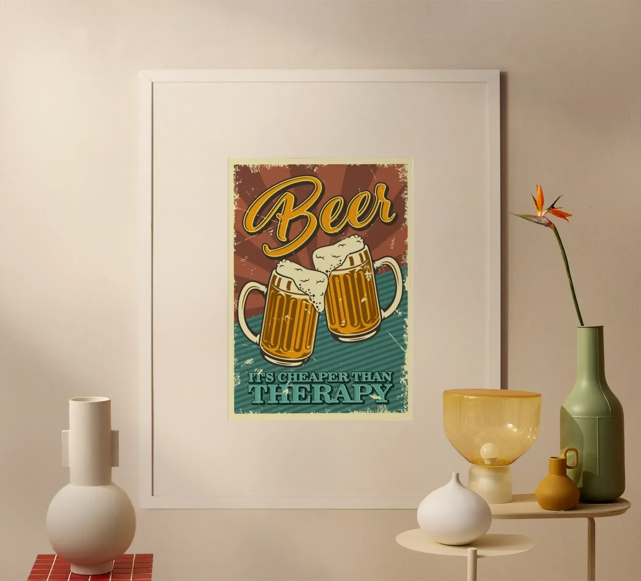 La birra è più economica del ritratto terapeutico poster con telaio in legno da Jodie Art