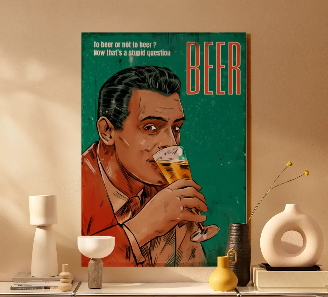 Un uomo rappresenta un ritratto di birra alluminio dibond da Jodie Art