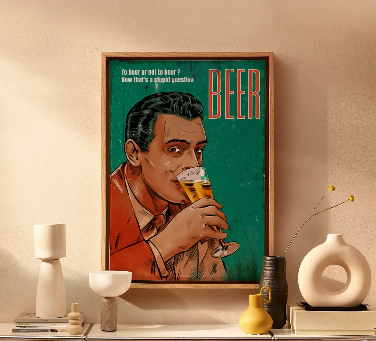 Un uomo rappresenta un ritratto di birra tela con Cornice a cassetta da Jodie Art