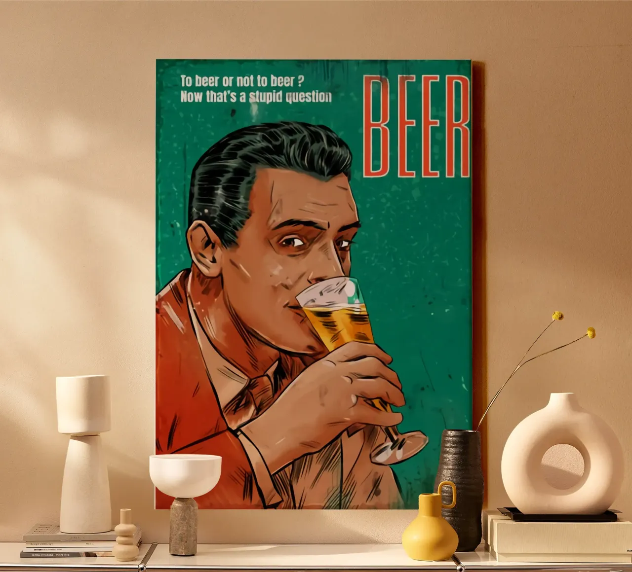 Un uomo rappresenta un ritratto di birra tela con Cornice a cassetta da Jodie Art