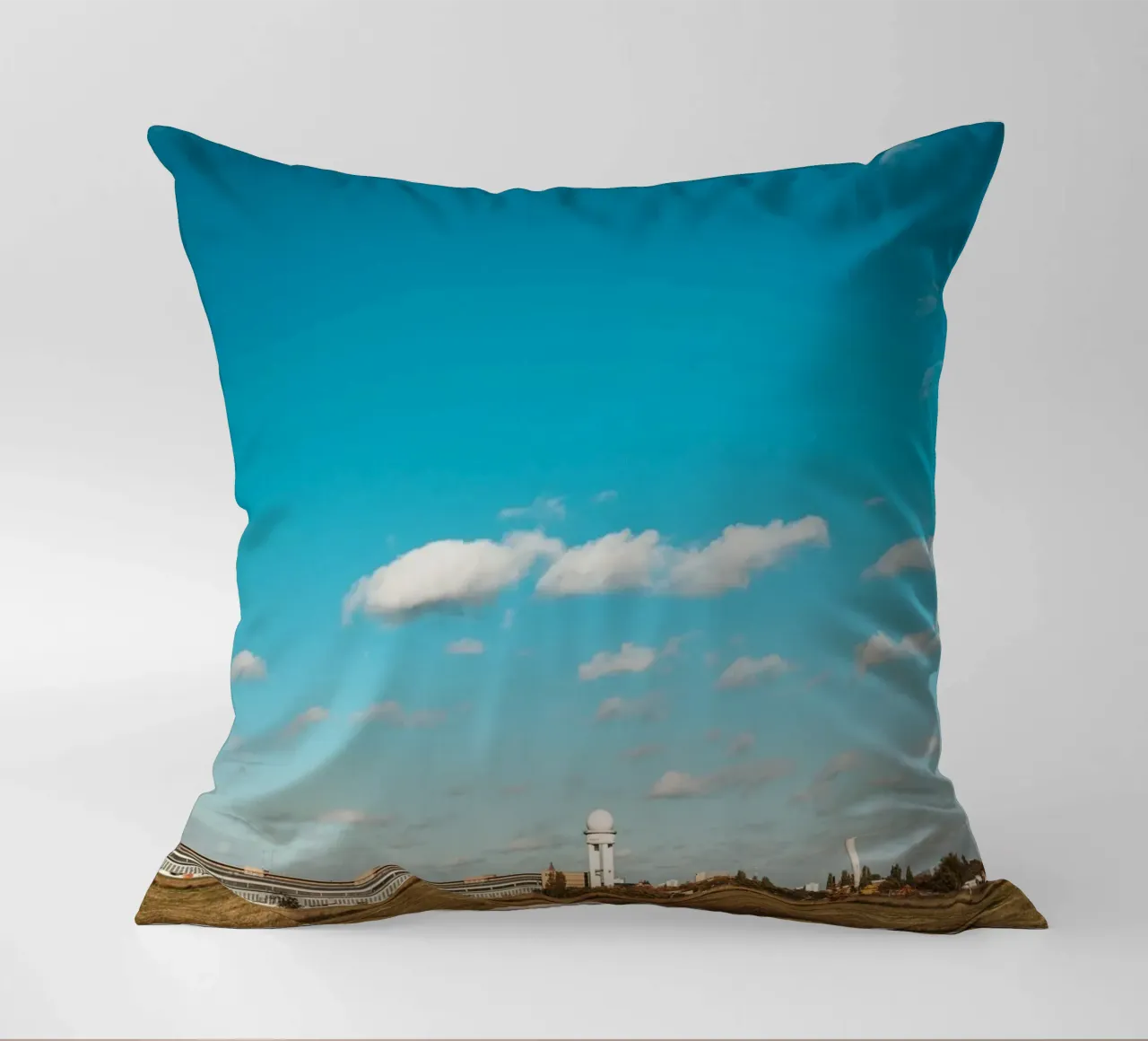 Tempelhofer Feld in Berlin with television tower in the background decorative cushion by Bold and Retro