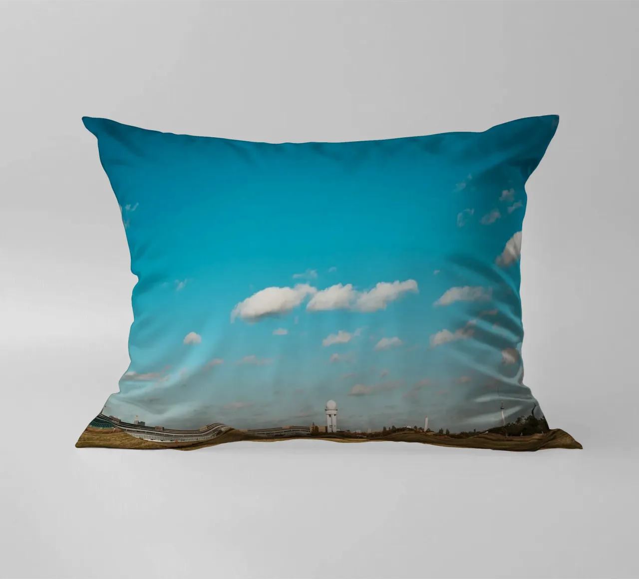 Tempelhofer Feld in Berlin with television tower in the background decorative cushion by Bold and Retro