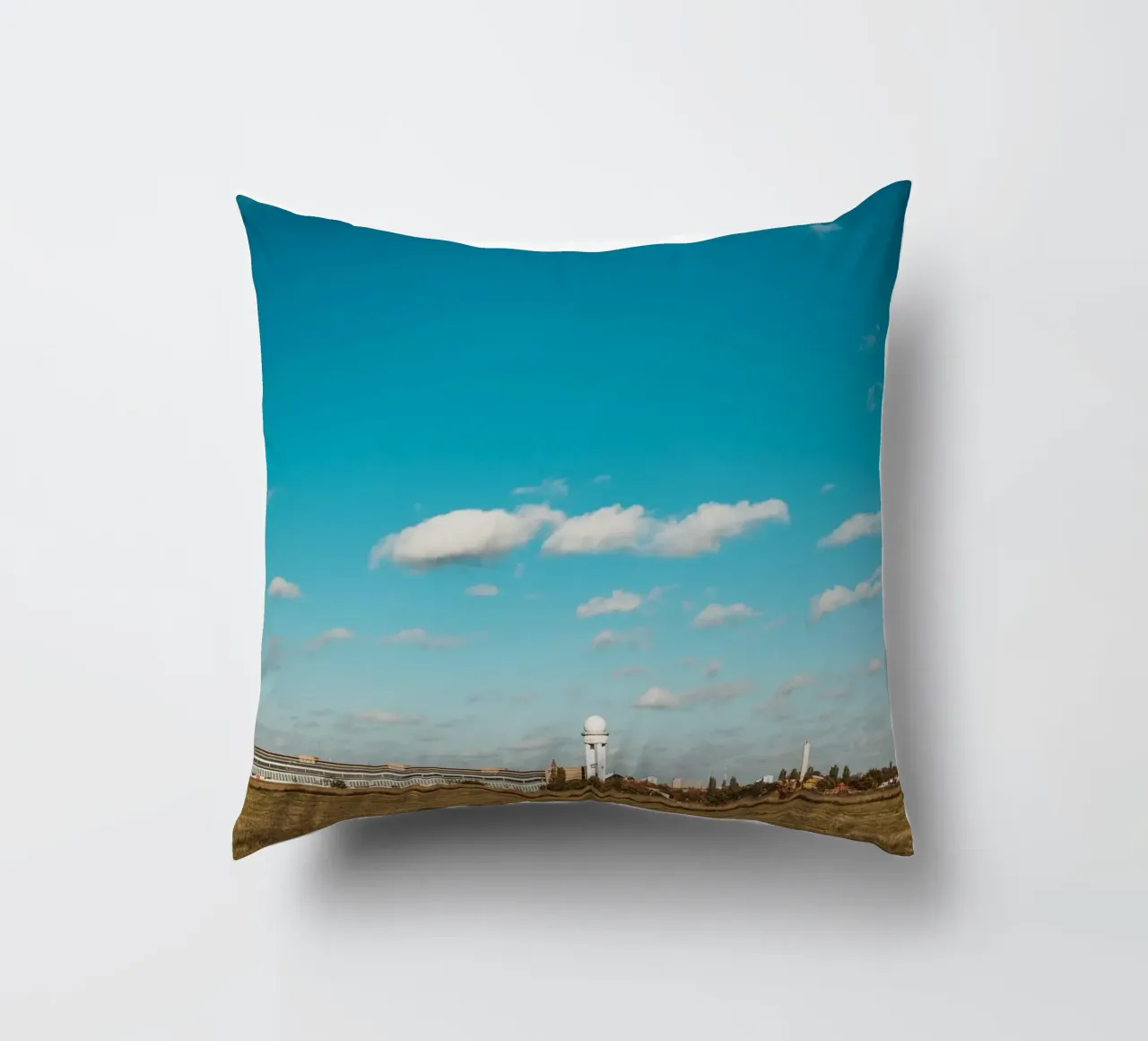 Tempelhofer Feld in Berlin with television tower in the background decorative cushion by Bold and Retro