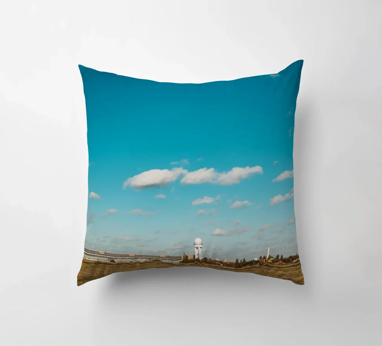 Tempelhofer Feld in Berlin with television tower in the background decorative cushion by Bold and Retro