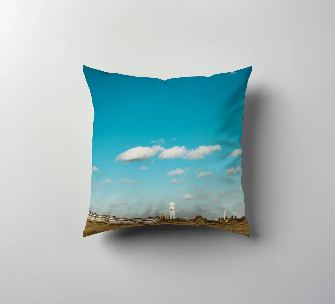Tempelhofer Feld in Berlin with television tower in the background decorative cushion by Bold and Retro