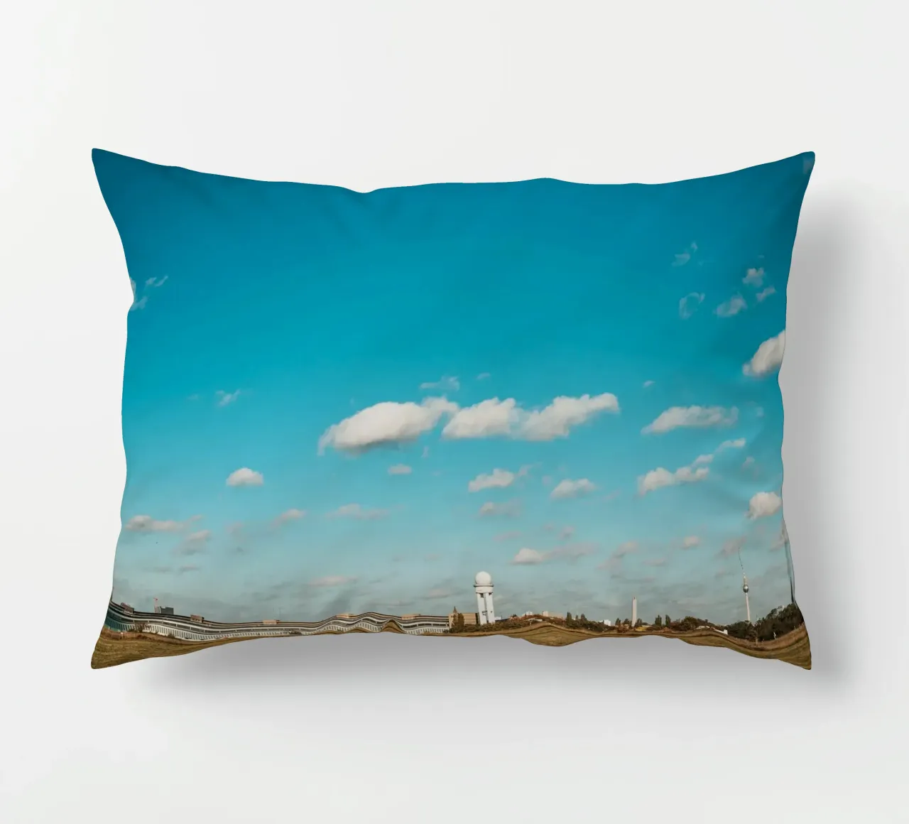 Tempelhofer Feld in Berlin with television tower in the background decorative cushion by Bold and Retro