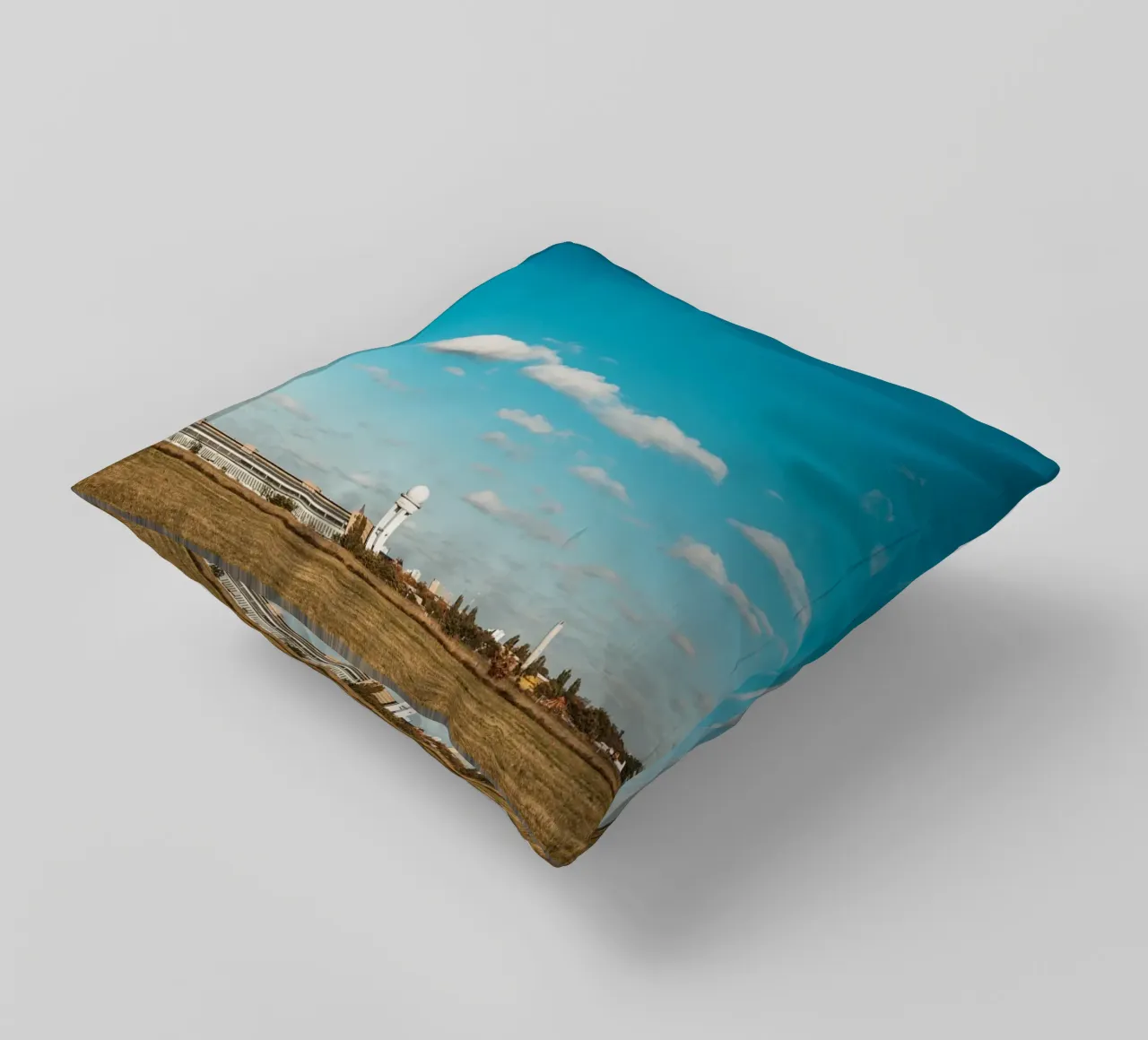 Tempelhofer Feld in Berlin with television tower in the background decorative cushion by Bold and Retro