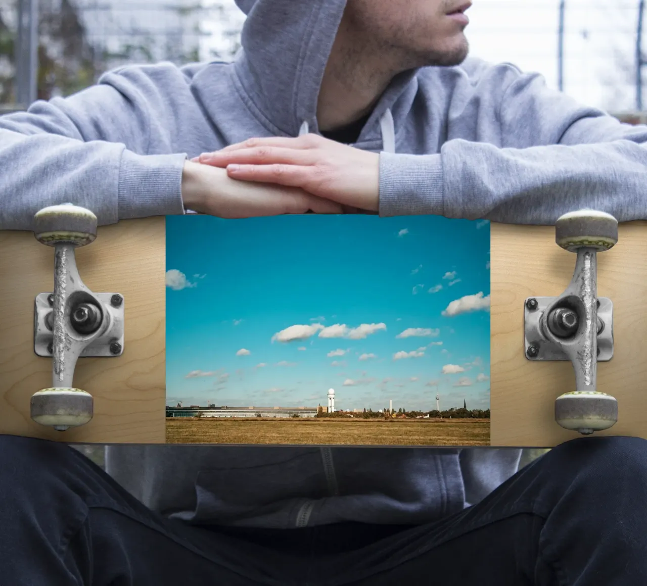 Tempelhofer Feld in Berlin with television tower in the background sticker by Bold and Retro
