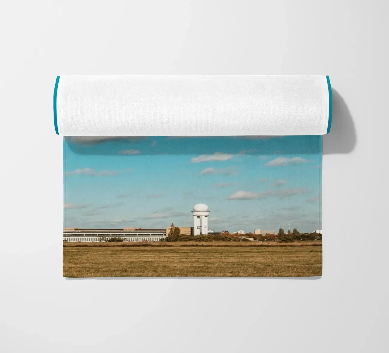 Tempelhofer Feld in Berlin with television tower in the background beach towel by Bold and Retro