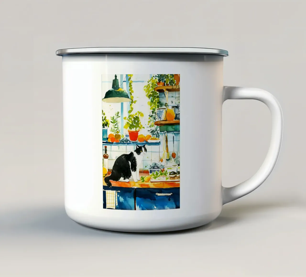 Gatto in cucina tazza in smalto da Justyna Jaszke JBJart