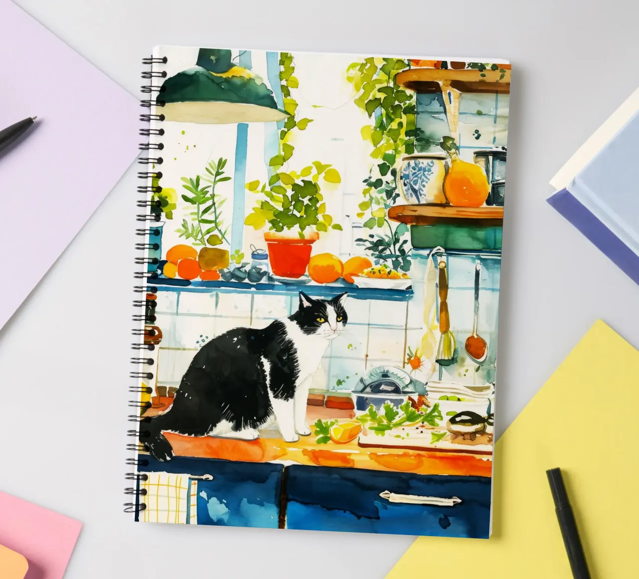 Cat in the kitchen spiral notebook by Justyna Jaszke JBJart