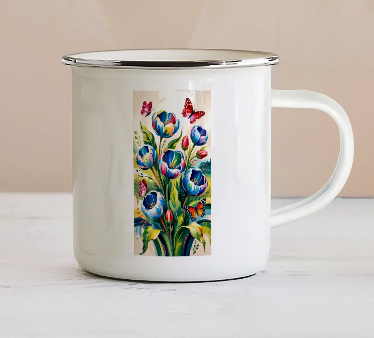 Flower With Butterfly tazza in smalto da Jeff Studio